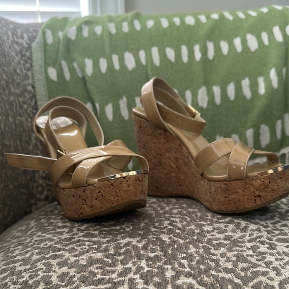 Jimmy Choo Beige Cork Wedge Sandals